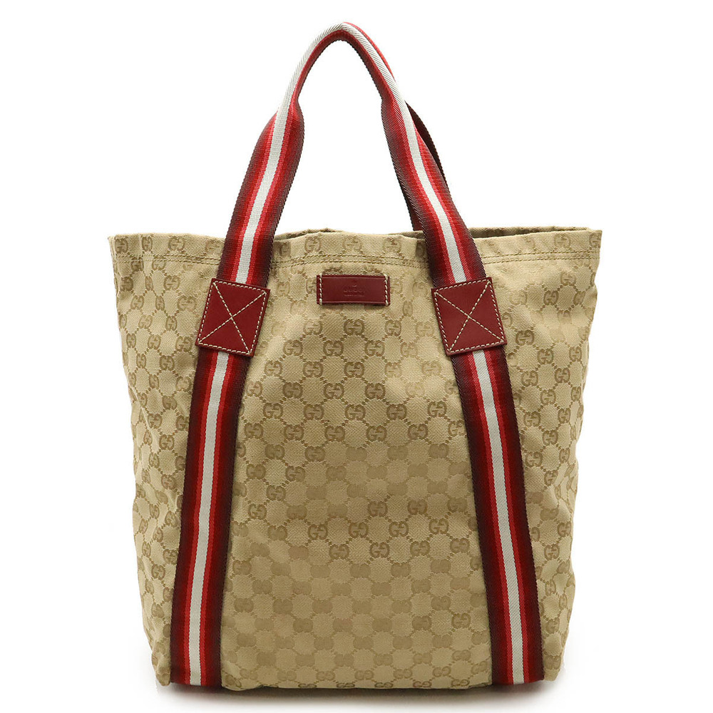 Gucci GG Canvas Sherry Tote Bag Shoulder Beige Cream Red Multicolor